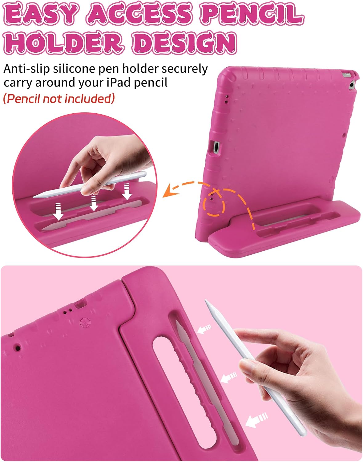 Condition photo showing New/Like New for kids case for ipad pro 12.9 2017(2nd gen)/2015(1st gen) with pencil holder and handle stand, eva rugged cover compatible with ipad pro 12.9-inch for child boys girls toddlers(rose red) 12.9" ipad pro 1st/2nd rose red