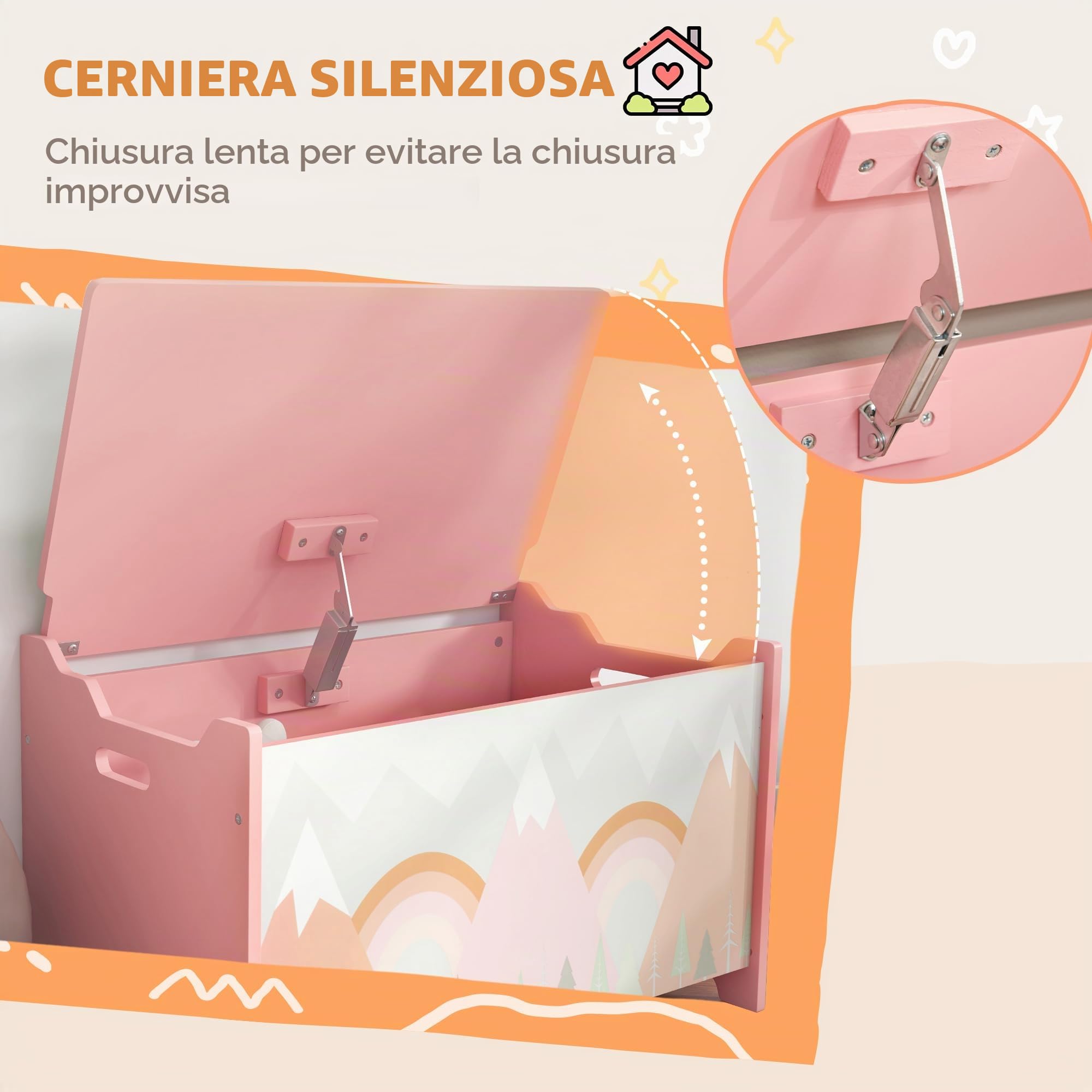 ZONEKIZ Baule giocattoli con coperchio a ribalta 60x37x39cm Rosa