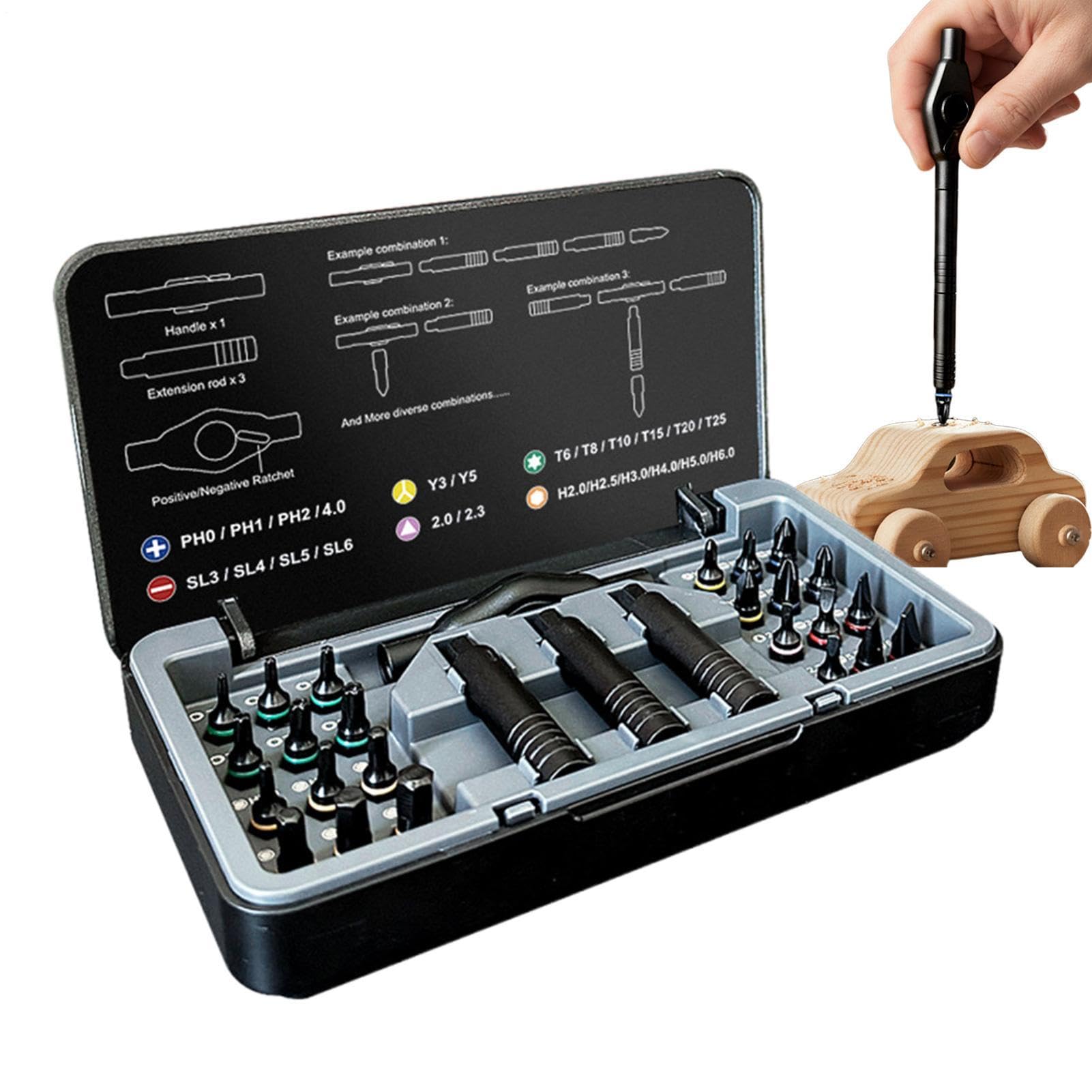 Tournevis à cliquet 24 en 1 avec manche magnétique pour assemblage