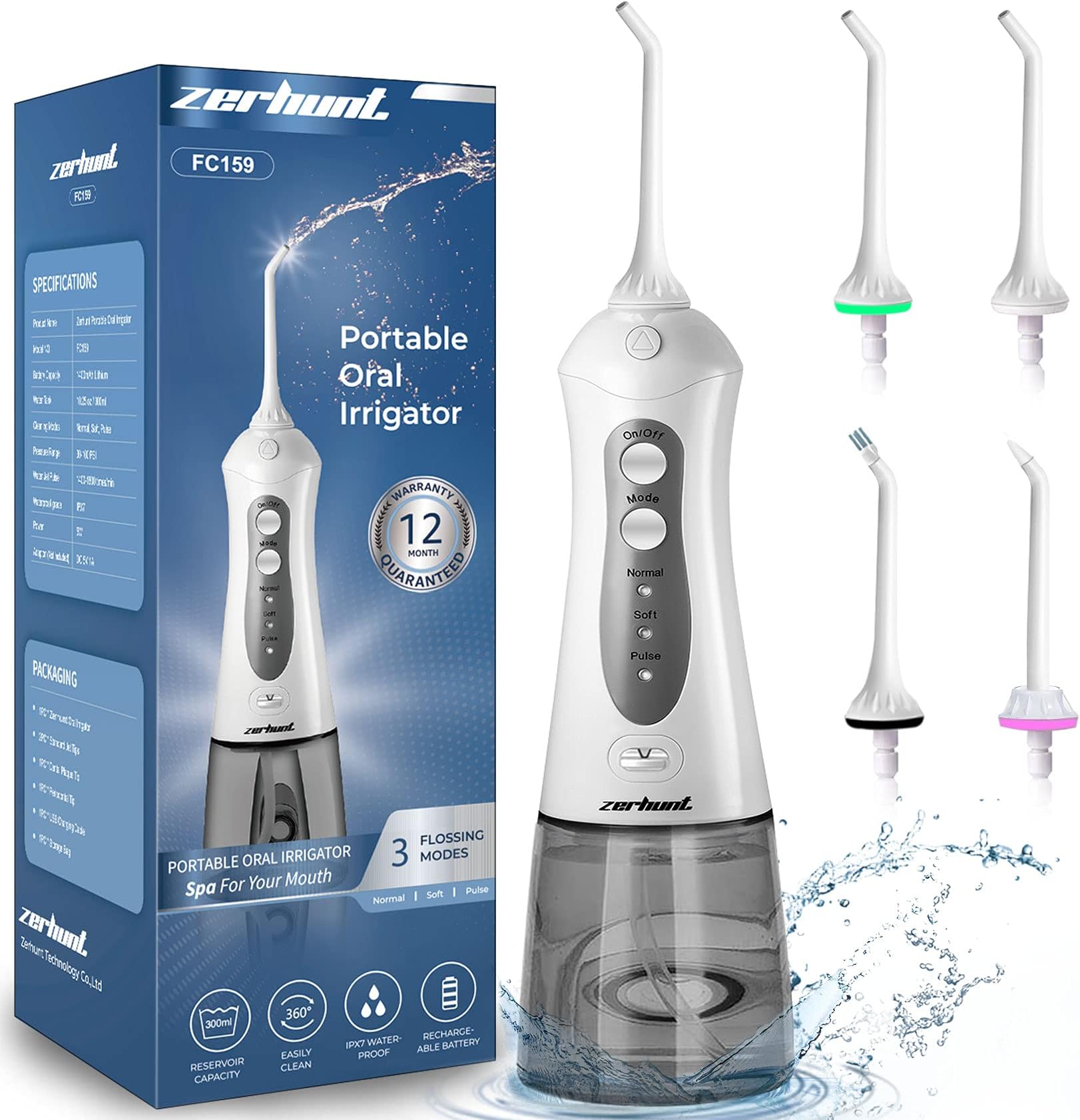 Cordless Water Flosser Teeth Cleaner, [NEWEST 2019] High Plus Rechargable Portable Oral Irrigator For Travel, Braces & Bridges Care，IPX7 Waterproof With 6 Interchangeable Jet Tips