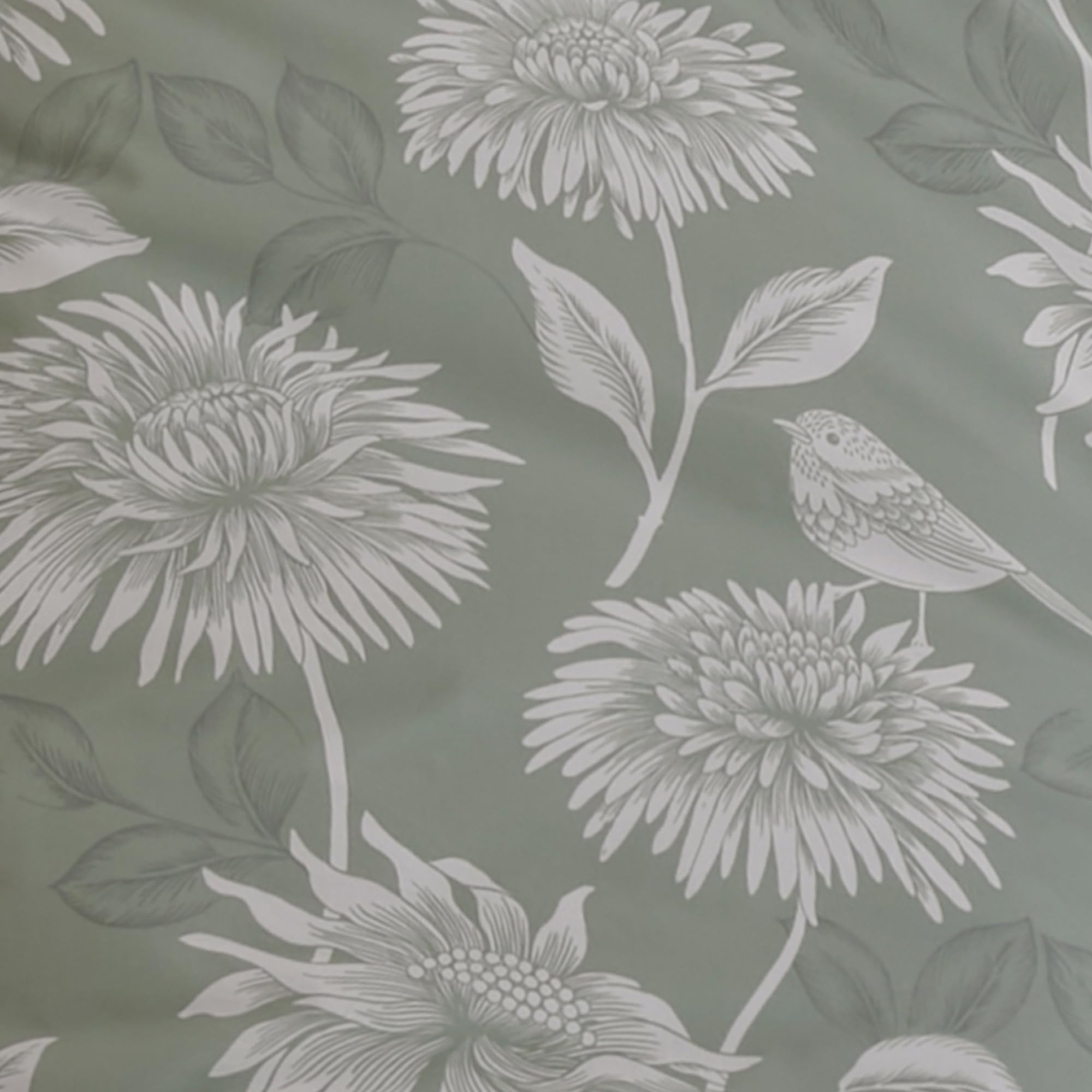 Dreams & Drapes, Green Chrysanthemum Pleated Curtains W66 x L72" (168 x 183cm), 2x Panels & Tie Backs, Vintage Floral Drapes - Image 3