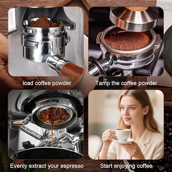 51mm Bottomless Portafilter 3 Ears, Professional Espresso Portafilter with 2 Filter Baskets, WDT Tool, Puck Screen,Metal Base, Solid Wood Handle for De-longhi Dedica EC680 EC685 EC785 EC820