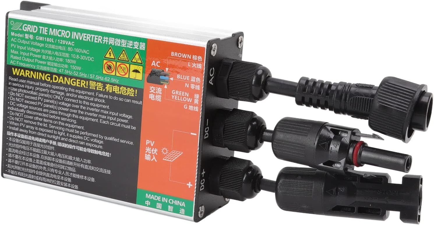 Diydeg 180W MPPT Grid Tie Micro Inverter for 12V Solar Panel, Home Use System DC to AC Micro Inverter Solar Micro Inversor (GMI-180L-AC110V)