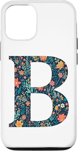 iPhone 1212 Pro monograma iniciales floral letra B bonito patrón flores caso