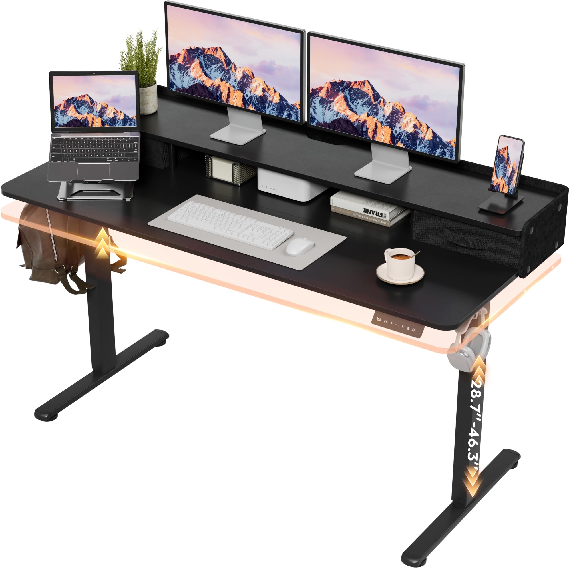 Furmax Electric Standing Desk with Two Drawers Ergonomic Stand Up Desk with Storage Shelf Height Adjustable Computer Standing