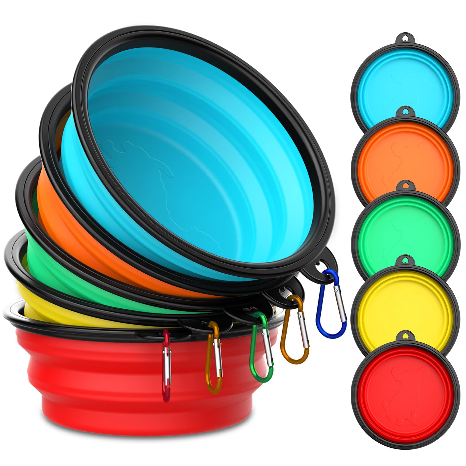 5 Pack Collapsible Dog Bowl Travel Portable Pet Bowls [12oz],Expandable Foldable Food Water Feeding Dishes for Traveling Hiking Walking,with Carabiners