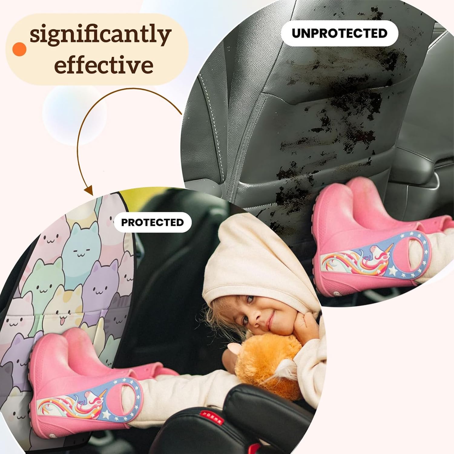 Car Seats Back Protector 2 PCS with 3 Pocket Organizer, Car Seat Back Protectors for Vehicles to Protect from Dirt Scratches Mud for Jeeps Trucks and Cars SUV - The Cat Family