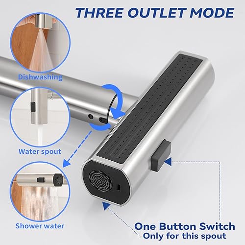Miniatura 2 de Deseegoal Grifos de cocina con interruptor de cabeza con rociador extraíble, rociador de tres funciones, grifo de fregadero de una sola manija,