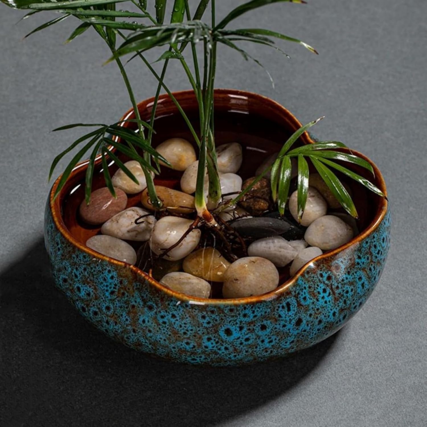 Ceramiczna doniczka z motywem lotosu do hydroponiki wewnętrznej, płytka doniczka w kształcie płatka do sukulentów, bonsai i roślin wodnych, idealna do nasion kwiatu lotosu