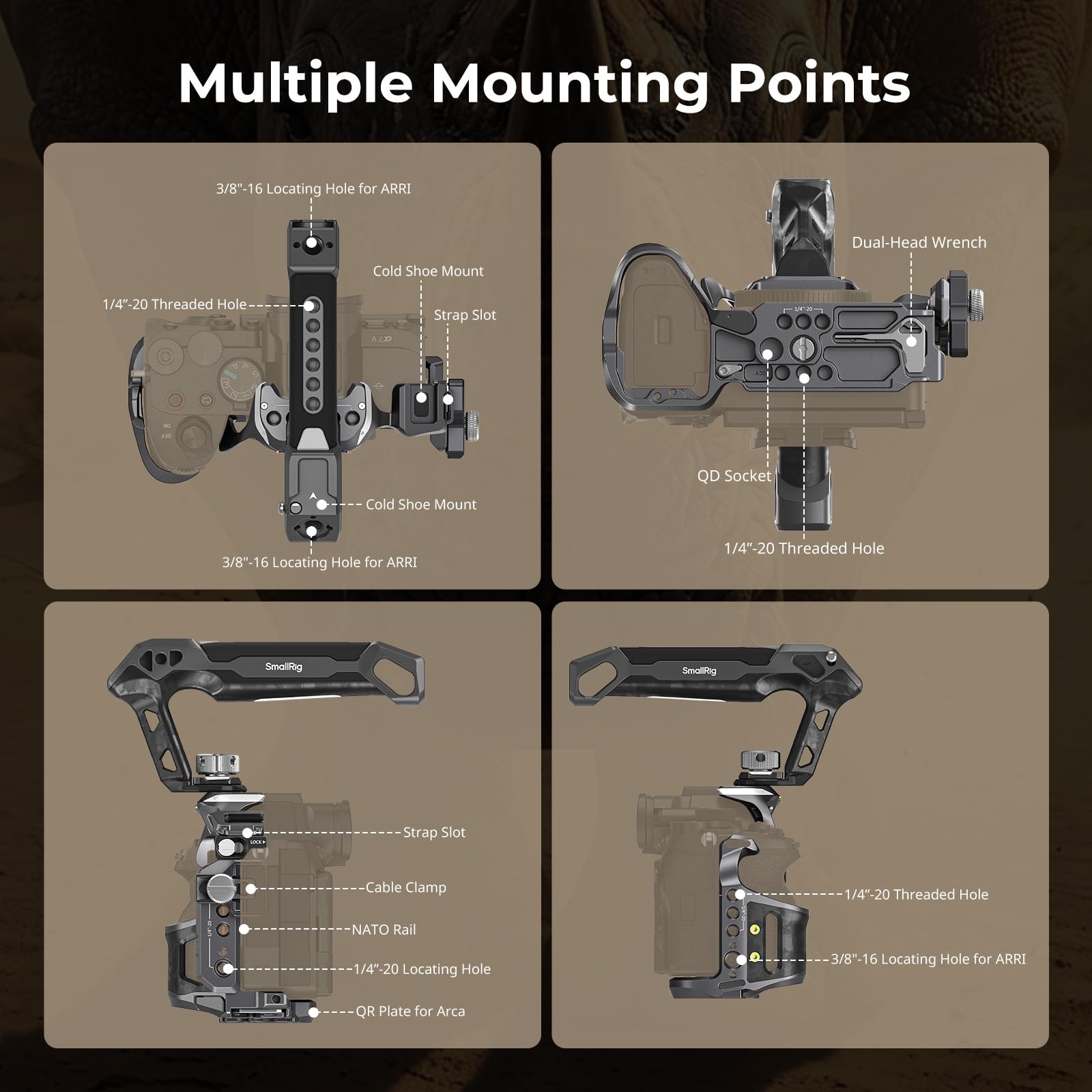 SmallRig Kit avanzato per gabbia rinoceronte A7 V/A7R V/A7 IV per Sony Alpha 7 V/Alpha 7R V/Alpha 7 IV/Alpha 7S III/Alpha 7R IV, con maniglia superiore, maniglia laterale, morsetto cavo per HDMI