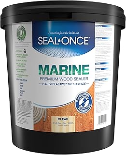 Seal-Once Marine Premium Wood Sealer - Waterproof Sealant - Wood Stain and Sealer in One - 5 Gallon & Clear