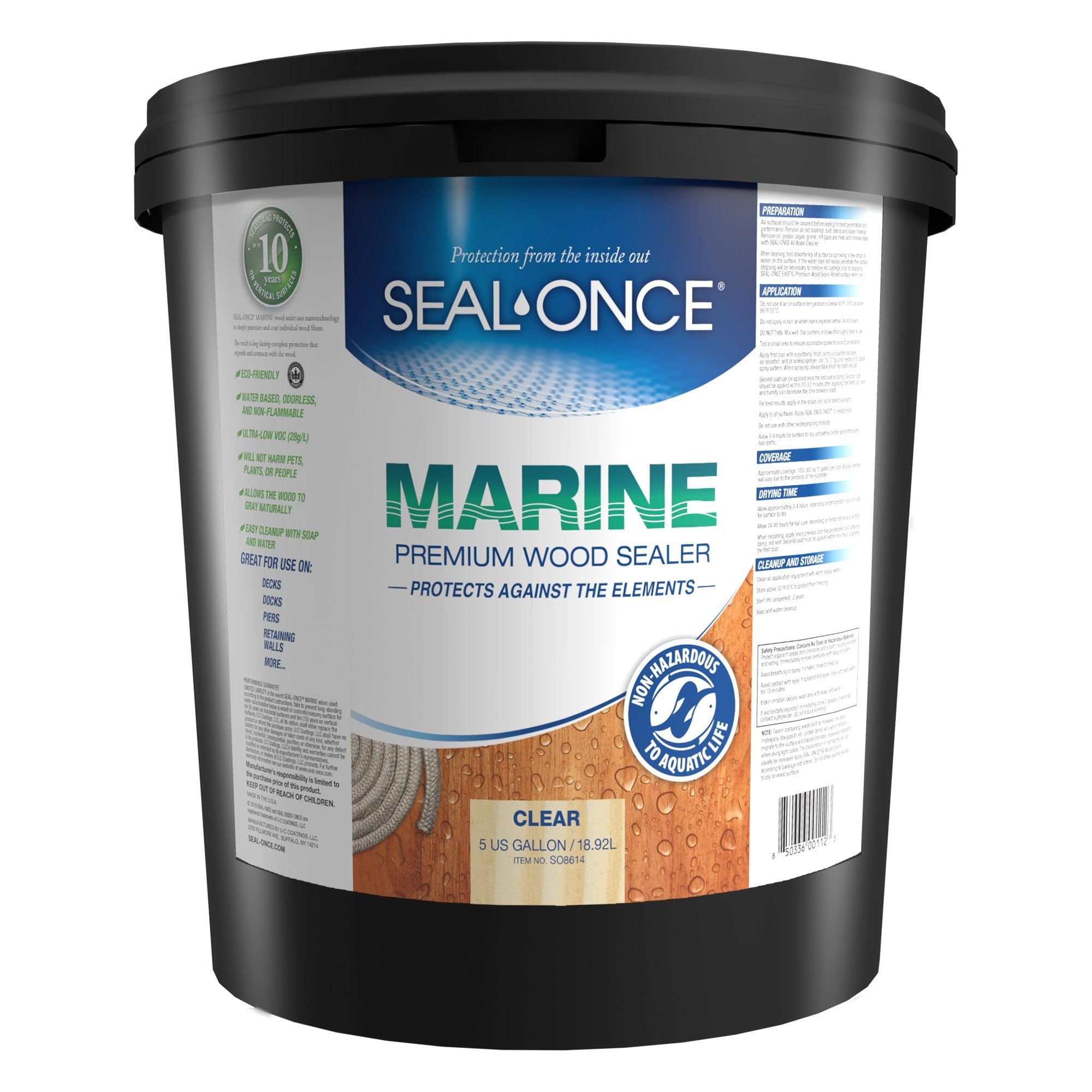 Seal-Once Marine Premium Wood Sealer - Waterproof Sealant - Wood Stain and Sealer in One - 5 Gallon & ClearSeal-Once Marine Premium Wood Sealer - Waterproo…
