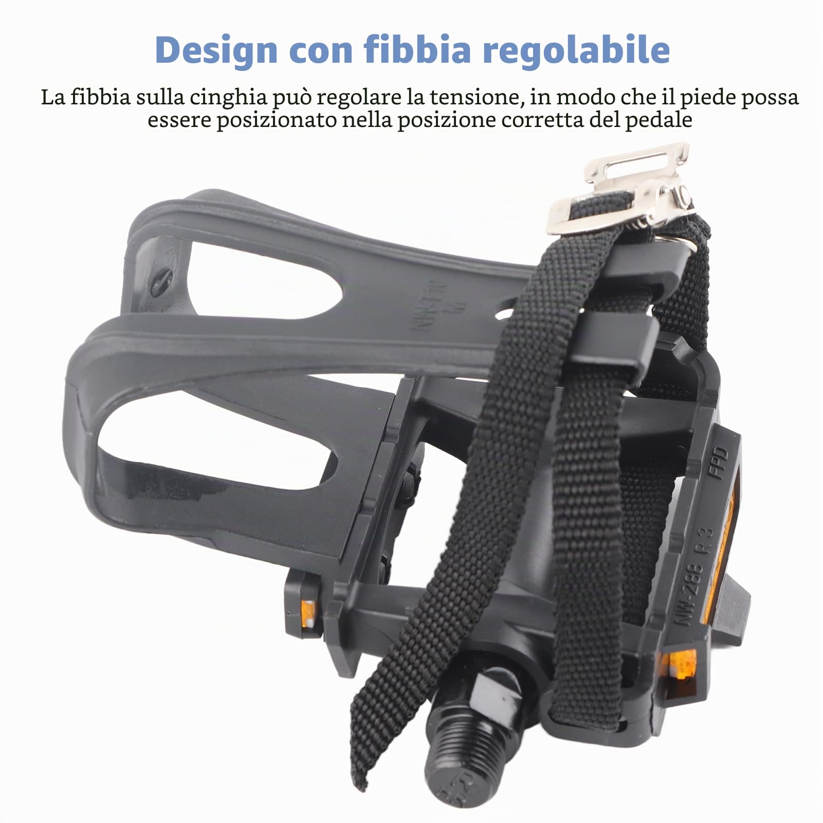 Pedali per bicicletta con clip e cinghie, pedali antiscivolo, per cyclette, bici da corsa, spinning e mountain bike