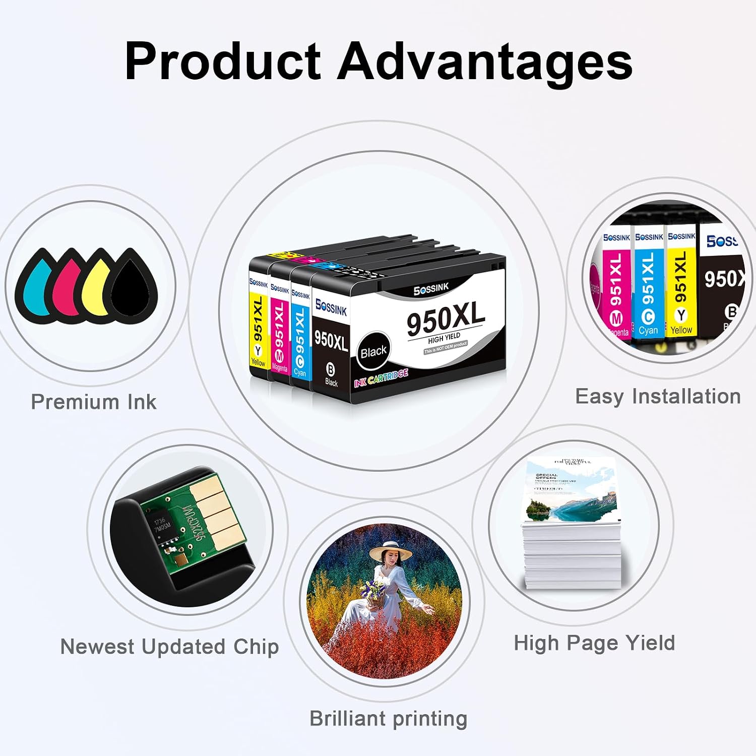 950XL 951XL Ink Cartridges Compatible for HP 950 951 950XL 951 XL Ink High Yield Work for HP OfficeJet Pro 8100 8600 8610 8615 8620 8625 8630 Printers (10-Pack, 4BK2C2M2Y)
