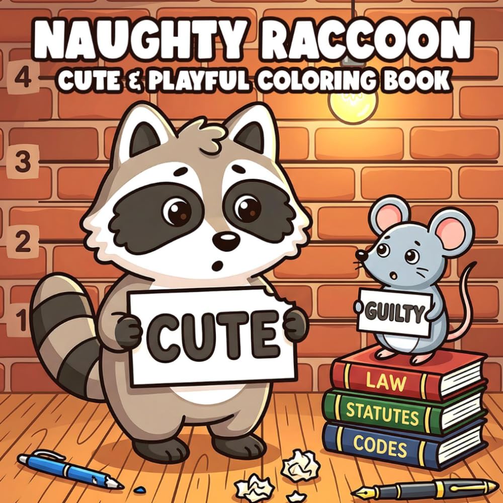 Naughty Raccoon Coloring Book: Bold and Easy Kawaii Trash Panda Mischief With Silly & Funny Crime Moments Coloring Pages For All Ages