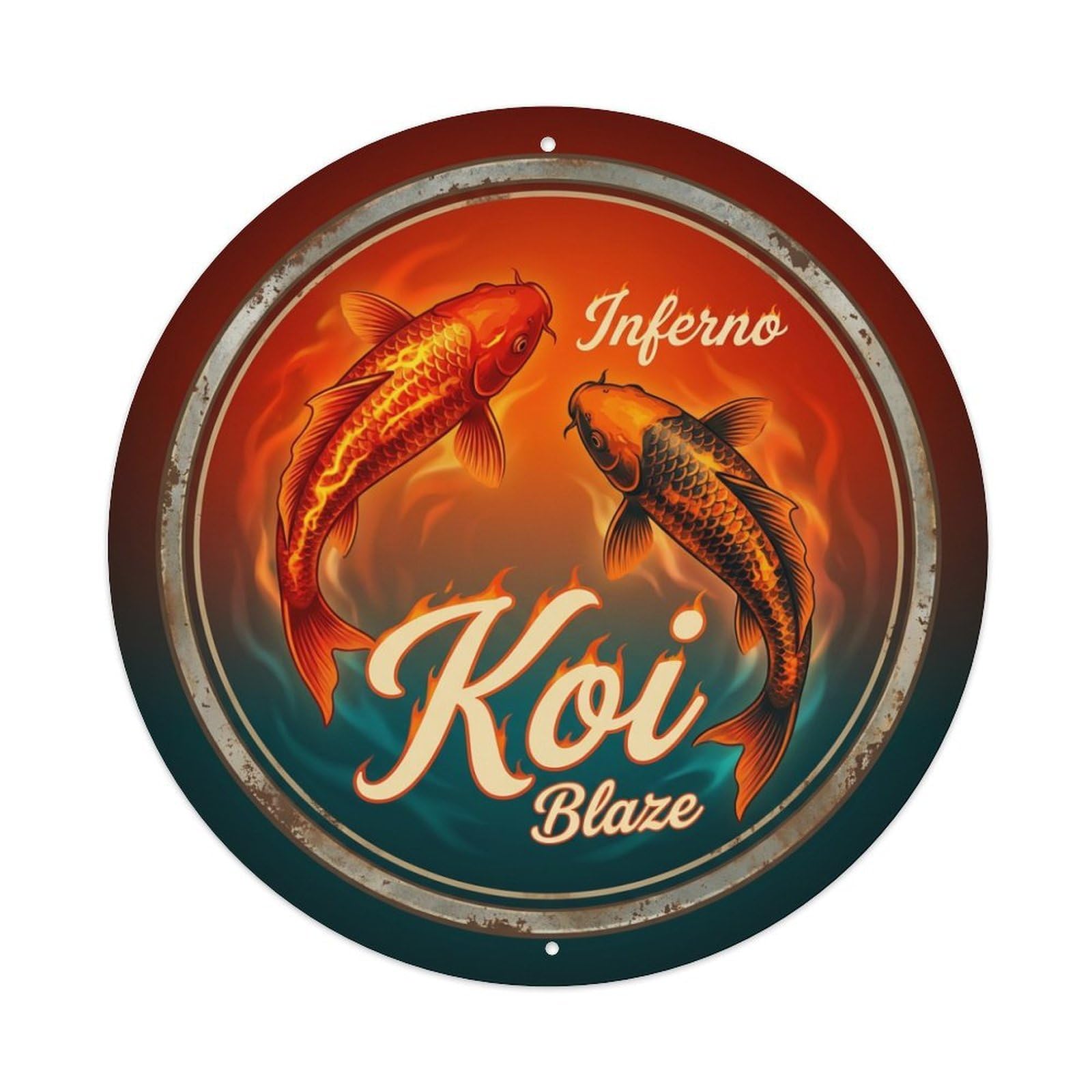 Tgrcjimh Style Metal Tin Sign Koi Fish Inferno Blaze Fire Burning Flame Heat Waters