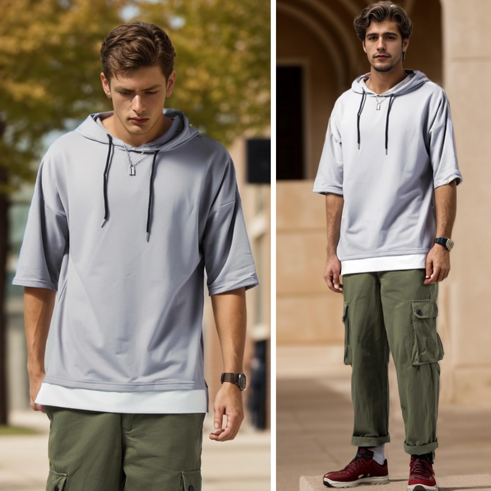 Homme Sweat Manches Courtes Tee Shirt Décontracté Sweats à Capuche Hoodie