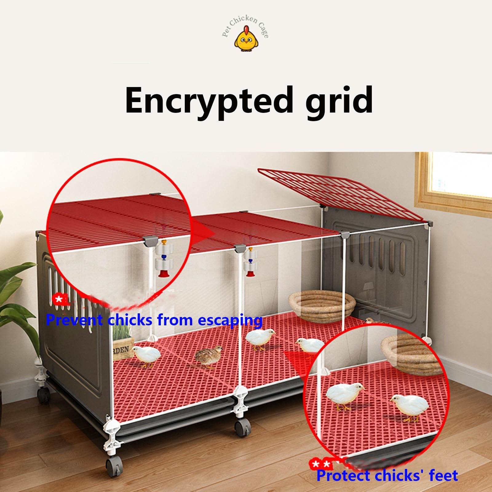 Jaula para Pollos Transparente con Bandeja Deslizante y Ruedas | Jaula para Codornices, Jaula Portátil para Conejos Rutin Chicken Coops con Almohadillas(Black,107*37*45cm)