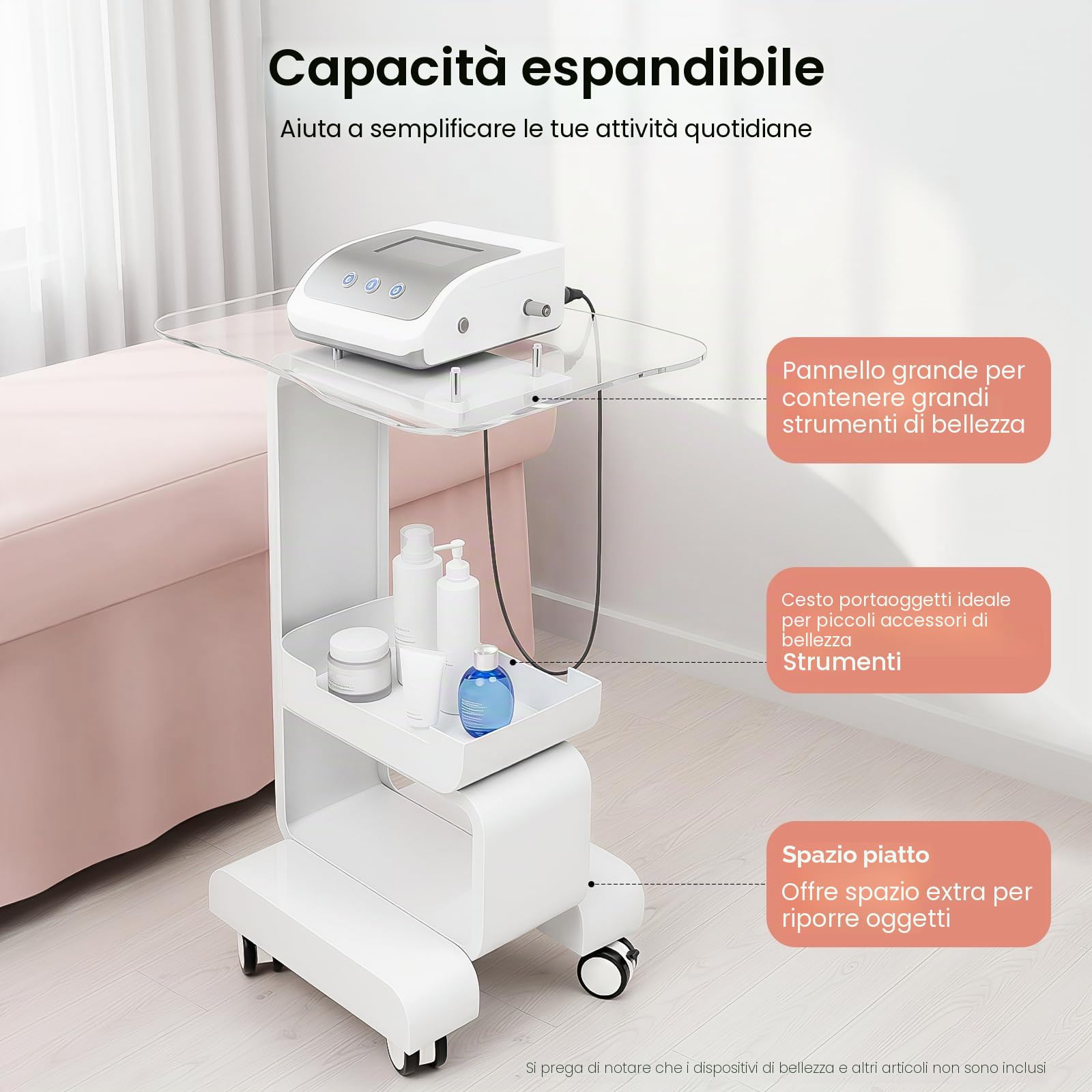 Carrello cosmetico Bellezza, Salon Trolley, Attrezzatura Tavolo Beauty Carrello Carrello per Saloni, Saloni di Bellezza, Ospedali, Capacità di carico 20 kg, Bianco