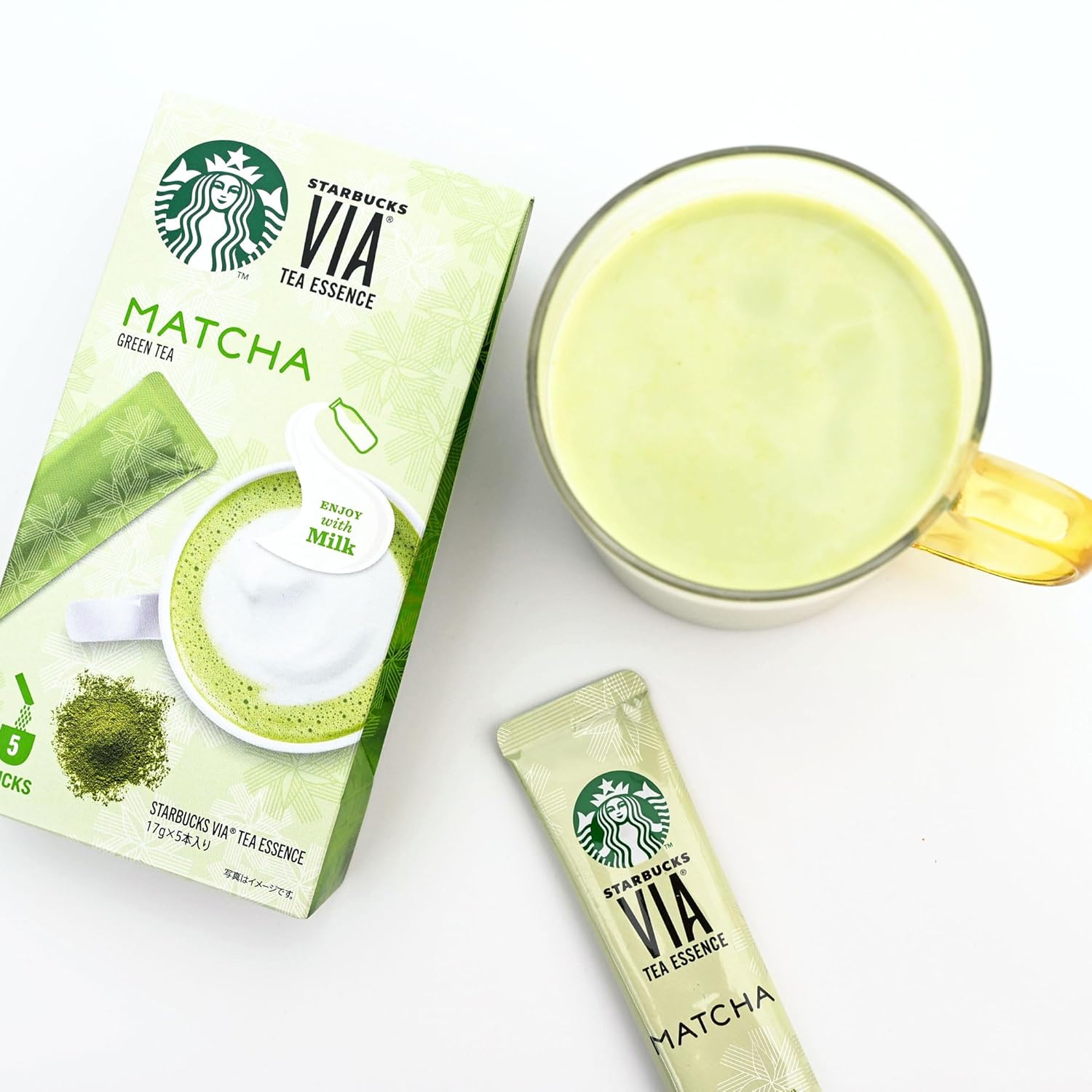 STAR-BUCKS VIA Tea Essence Flavored Green Tea Powder - Japan Limited Edition, Premium Quality, Organic Matcha & Hojicha, Refreshing Everyday drink | 17g x 5 sticks x 2 packs (Matcha Green Tea Powder 2 Packs)