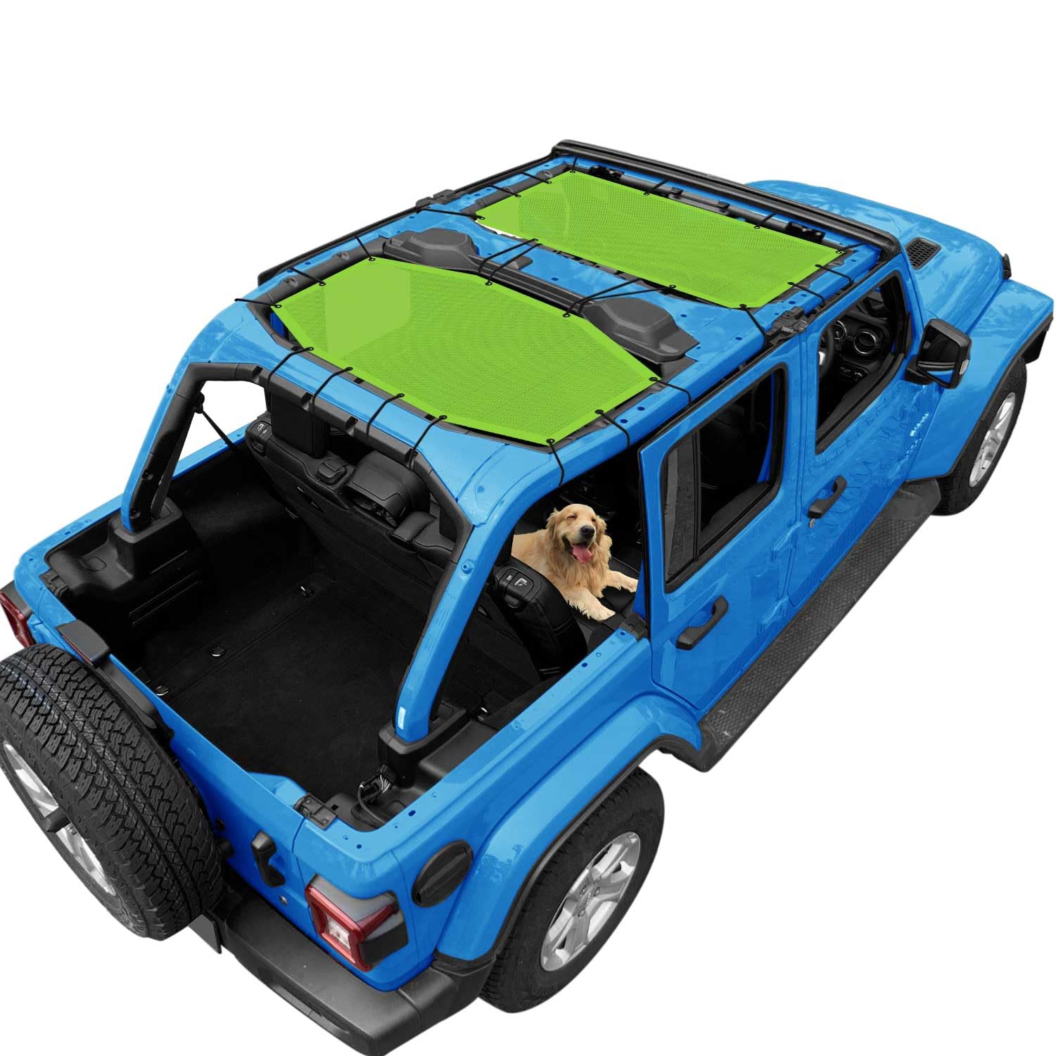 JL Sun Shade Top Compatible with Jeep Wrangler Sunshade, Green, Front+Rear