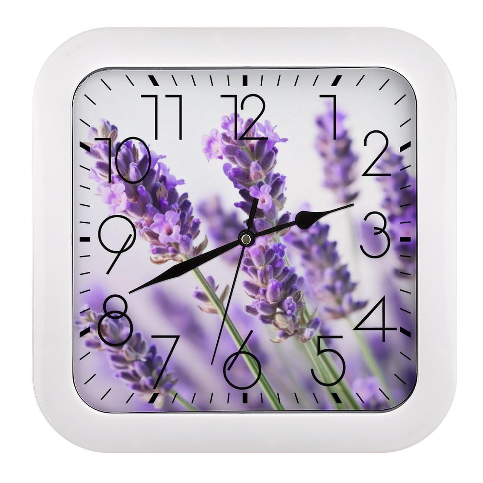 NTVOWPZO 10 Inch Wall Clock Lavender Flower Battery Operated Wall Clocks Silent Non-Ticking Square Wall Clock for Living Room Kitchen Home Office Wall Decorative Clocks