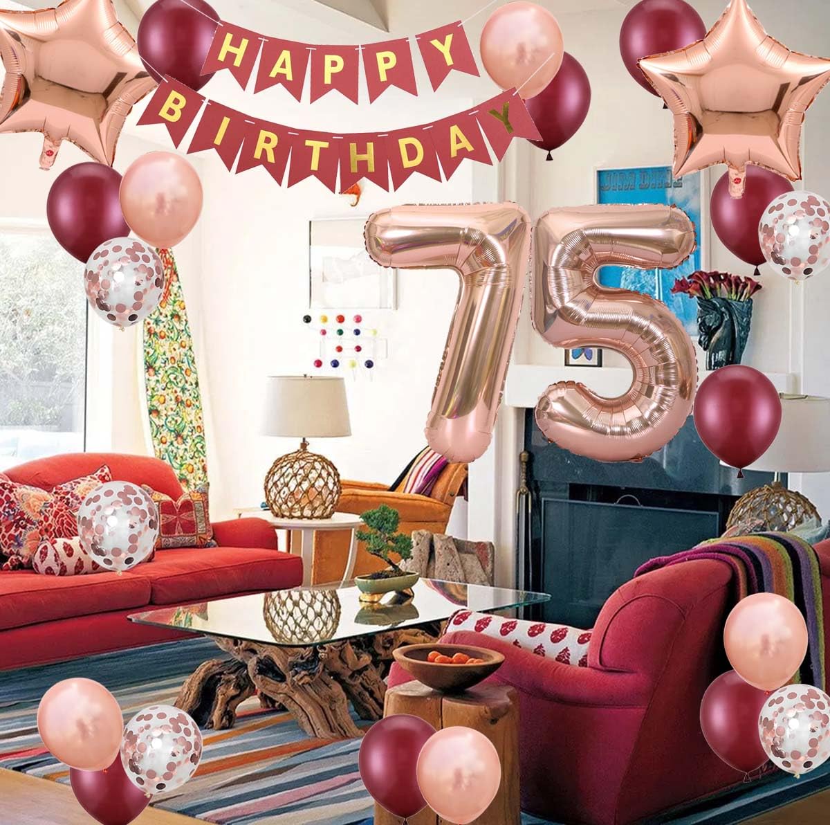 75. Geburtstag Dekoration Set In Rose Gold – Banner, Wimpelkette & Wirbel Für Die Perfekte Geburtstagsparty