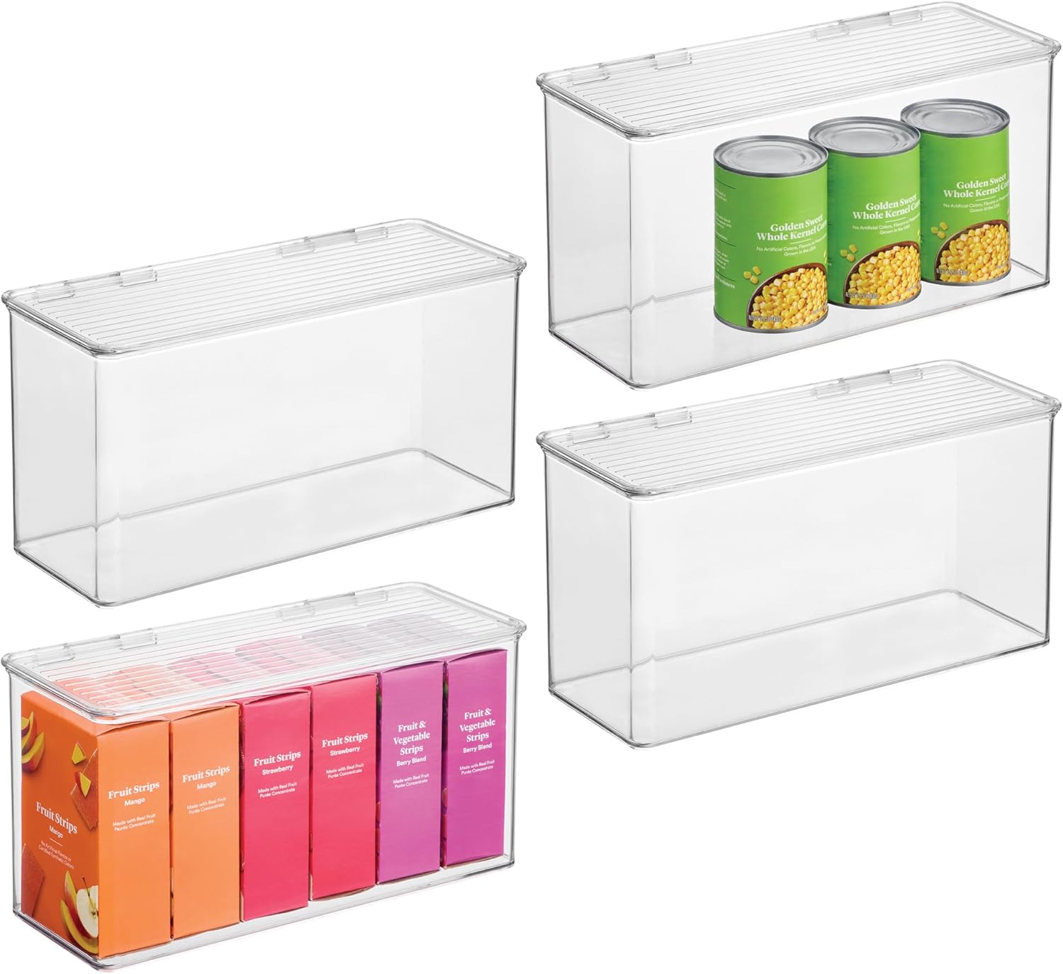 iDesign Plastic Stackable Hinged-Lid Pantry or Kitchen Storage Box - Set of 4 - Clear