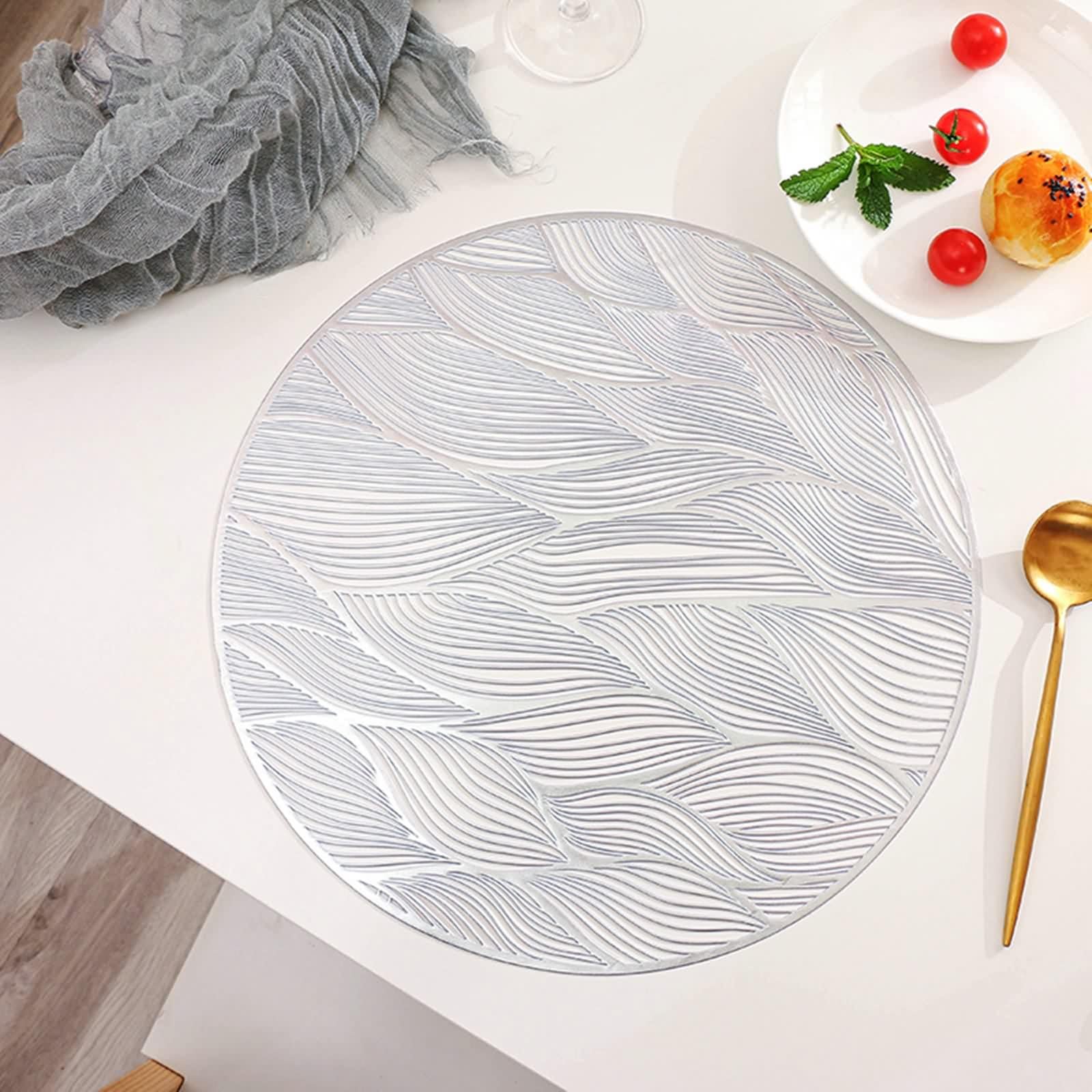 Set de table rond argent anti-rayures | Lot de 6 sous-assiettes Halloween PVC motif feuille 38cm