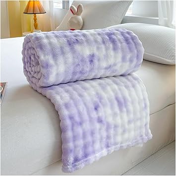 Soft Fuzzy Faux Fur Throw, 3D Bubble Design For Bedroom Sofa TravelPurple,59x78in