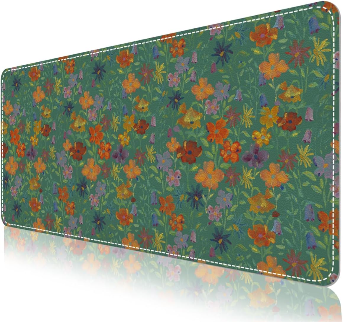 Alfombrilla de escritorio floral grande 90x42 cm, base antideslizante