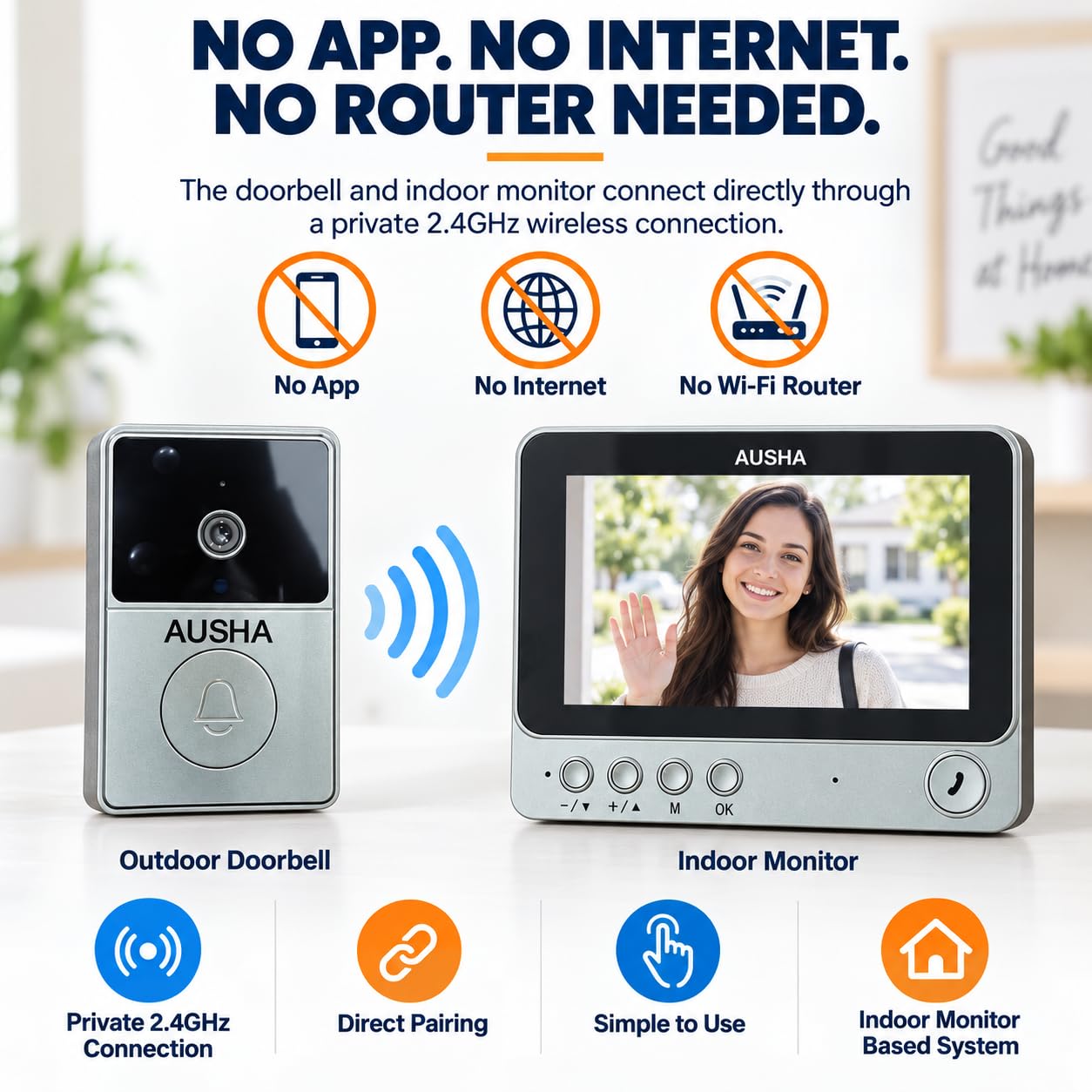 Ausha Wireless Video Doorbell with Color Display -4