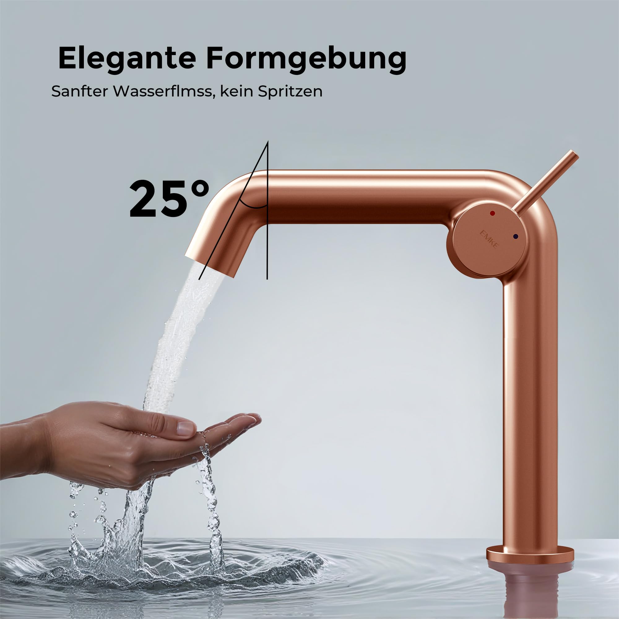 EMKE Rubinetto bagno oro rosa, 222 x 200 x 76 mm, in ottone, cartuccia in ceramica, rubinetto per bagno, rubinetto con aeratore, rubinetto per lavabo, rubinetto per lavabo, facile installazione