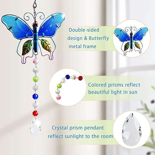 Miniatura 3 de Andiker Atrapasoles de cristal colgantes, adorno de prismas de bola de cristal de mariposa de vidriera, decoración del hogar para ventanas, lámpara