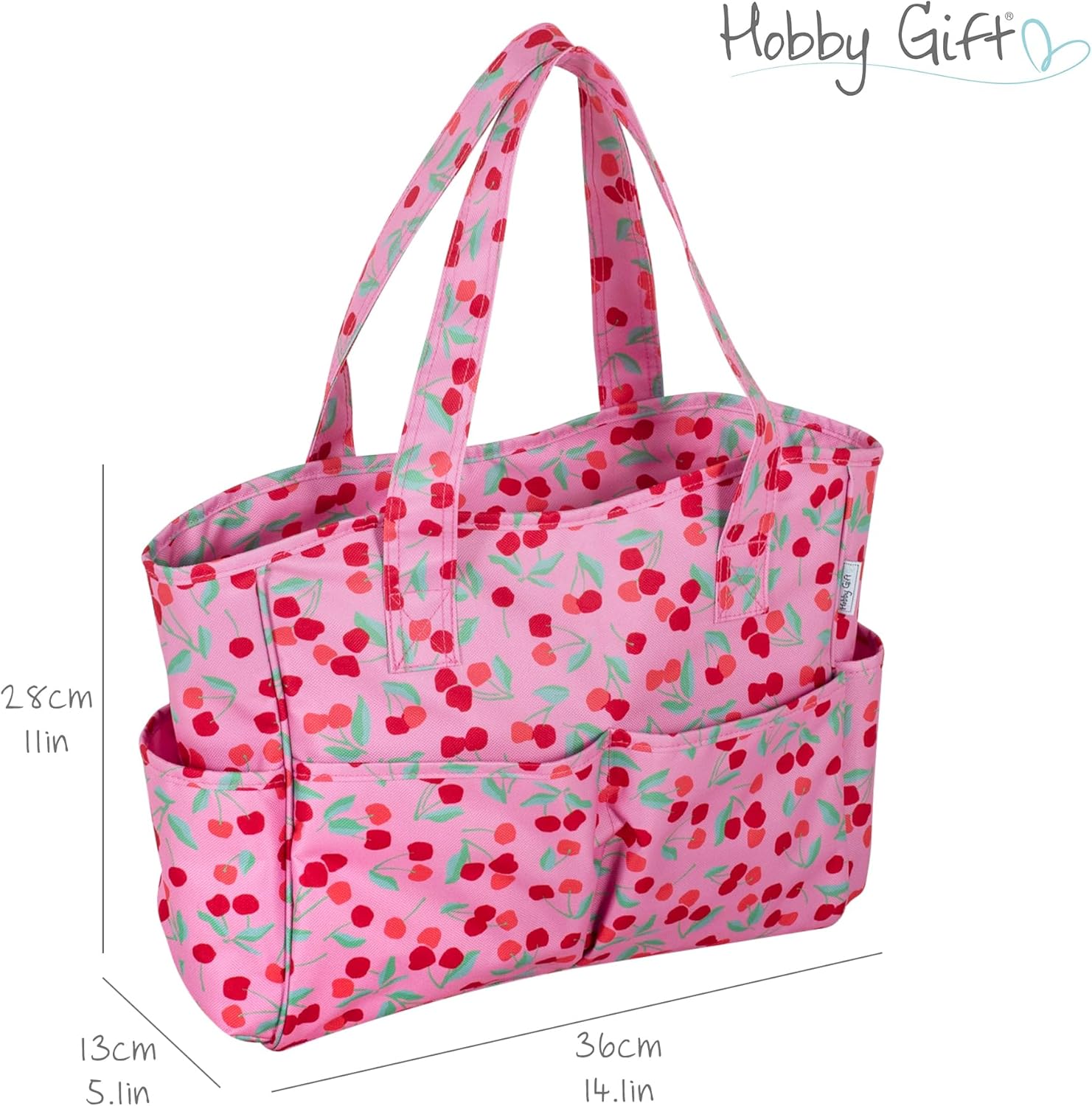 Hobby Gift Knitting Bag Medium - Storage for Wool, Knitting, Crochet and Craft Projects with Compartments - 13 x 34.5 x 29 cm, Cherry