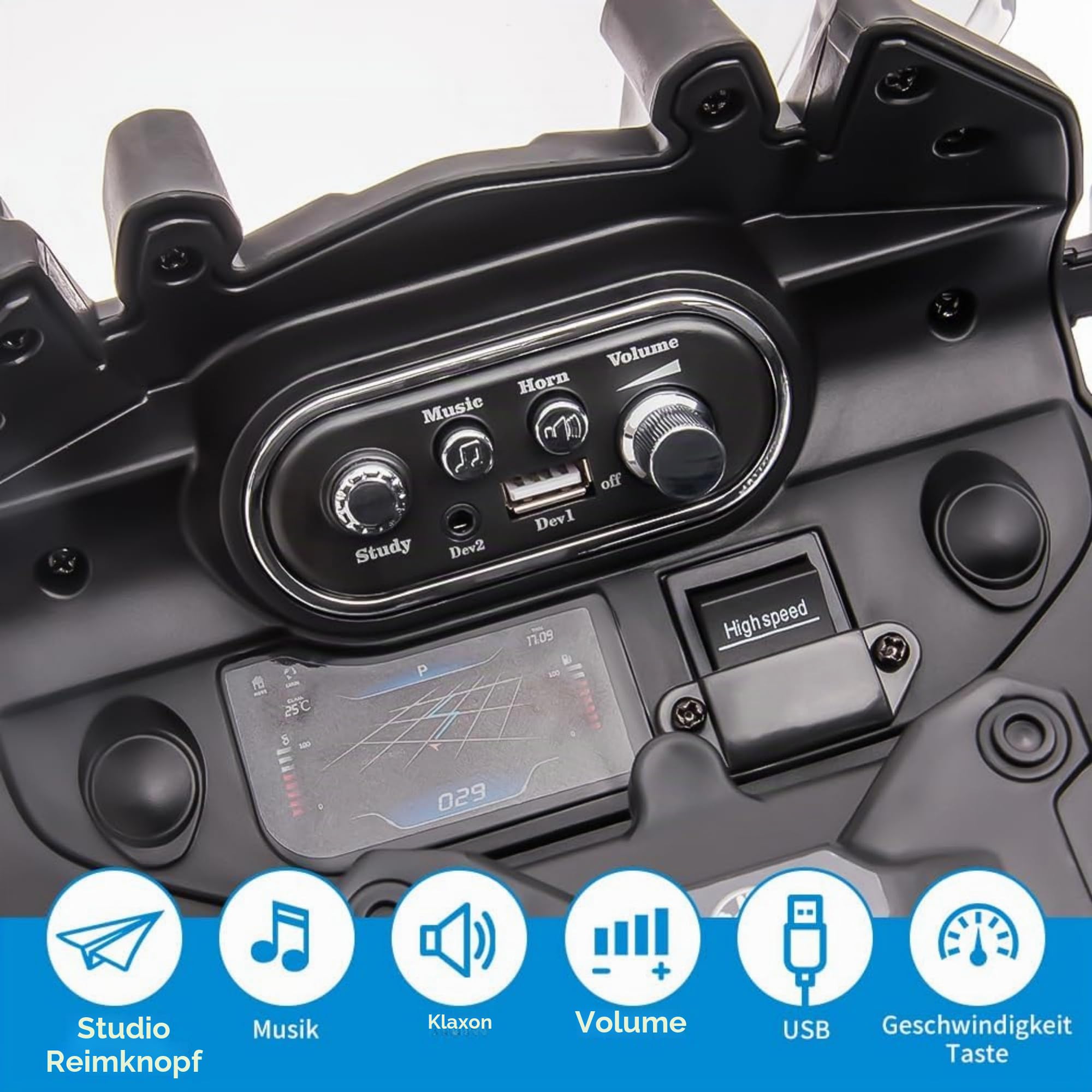 Moto Électrique Enfant 12V 7Ah Police, avec Musique MP3, Phares LED, Voiture électrique Enfants pour Enfants d'Âge Préscolaire, Moto Enfant 3 à 8 Ans pour Jardin et Extérieu