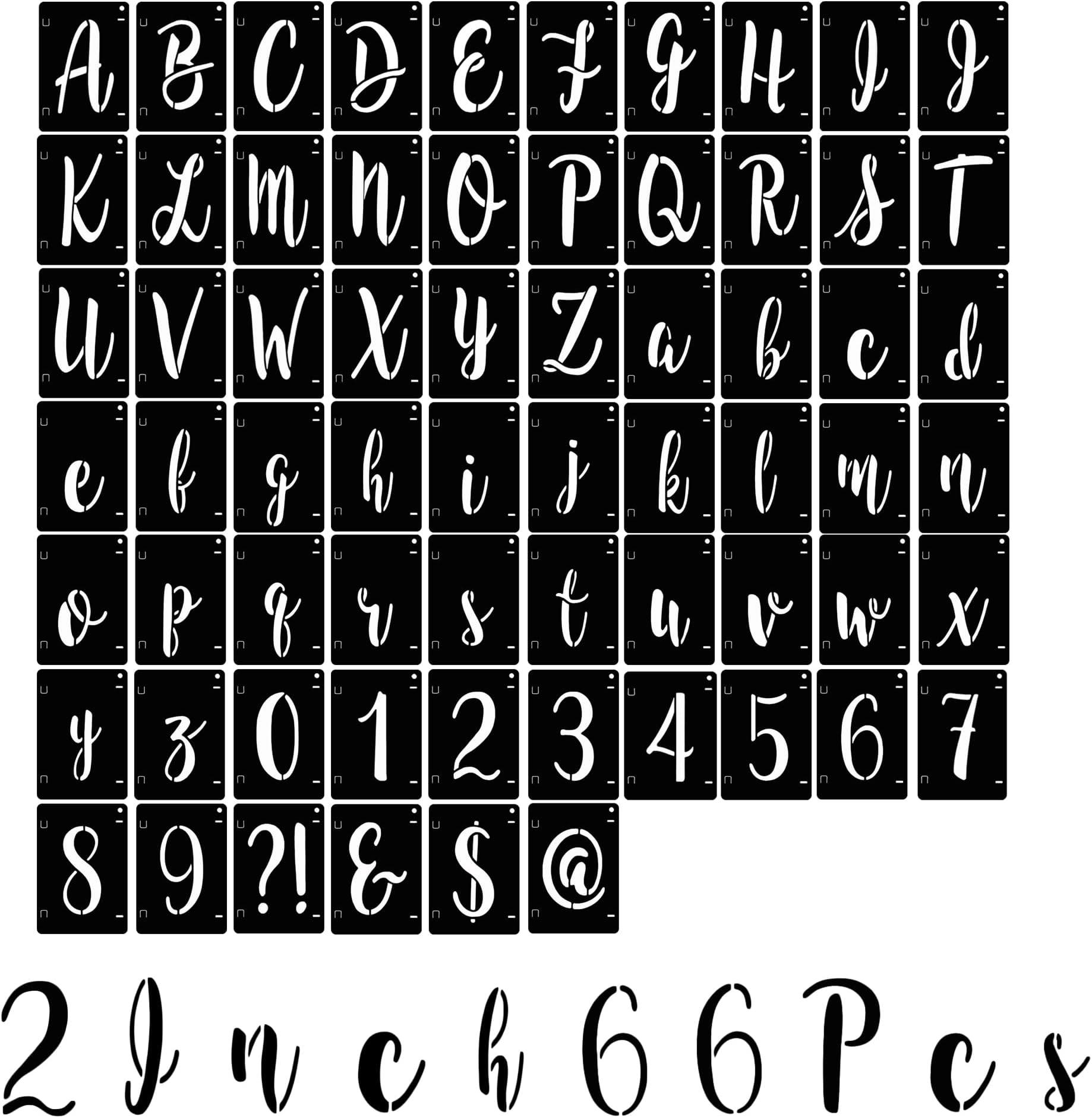 Letter Stencils Interlocking Stencil Kit Reusable Boutique Calligraphy Stencil Includes Upper and Lowercase Letters Numbers Symbol for Painting on Wood,Wall,Fabric,Glass,Paper(2 Inch)