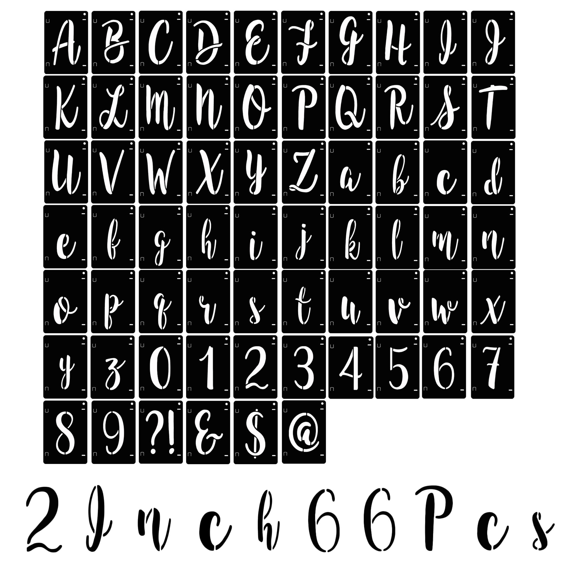 Letter Stencils Interlocking Stencil Kit Reusable Boutique Calligraphy Stencil Includes Upper and Lowercase Letters Numbers Symbol for Painting on Wood,Wall,Fabric,Glass,Paper(2 Inch)