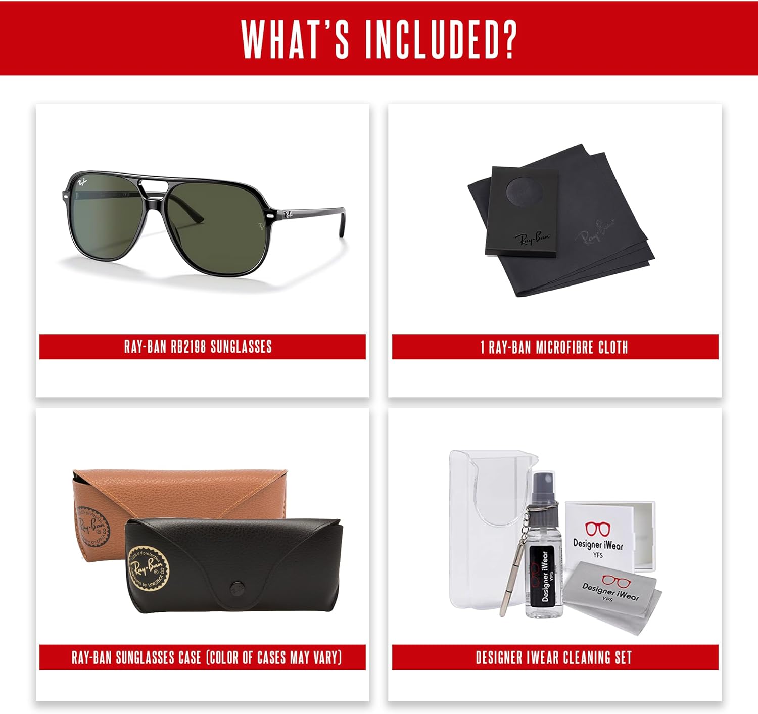 Ray-Ban Bill RB2198 Square Sunglasses for Men for Women +BUNDLE with ACCESSORY EYEWEAR KIT - Image 5