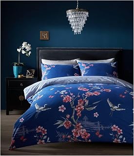 GC GAVENO CAVAILIA Swan Duvet Sets, Cosy Reversible Geometric Bedding Double Bed Set, Easy Care Bed Linen, Navy