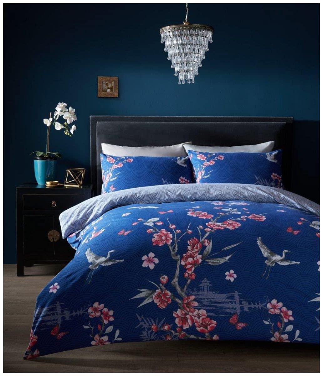 Gc Gaveno Cavailia Akari-Navy Luxury Geometric Duvet, Floral Quilt Set, Polycotton Bed Covers, Double