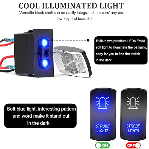 Miniatura 2 de Okerny Interruptor basculante, luces estroboscópicas, interruptor de palanca grabado con láser, interruptor de encendidoapagado, SPST 5 pines, 12 V,