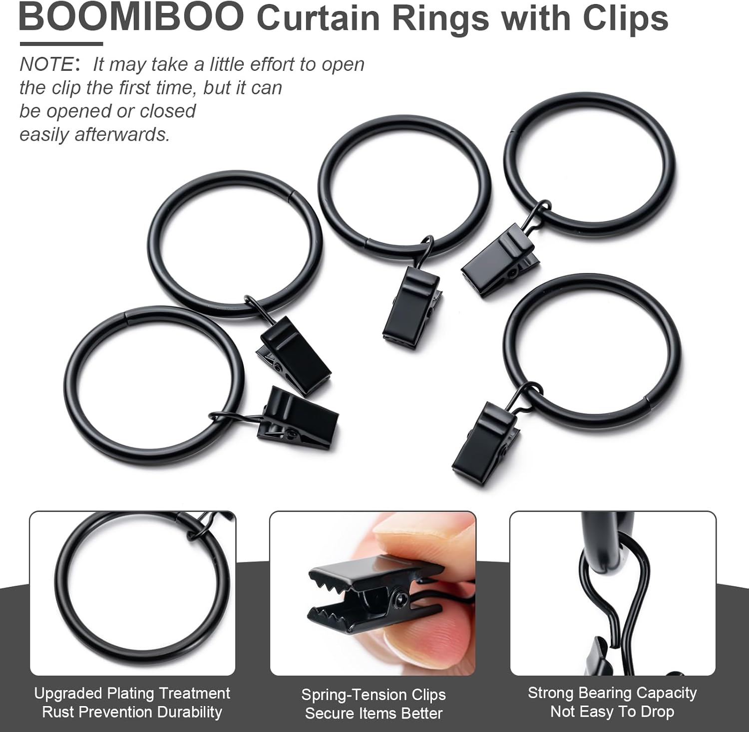 BOOMIBOO 36 Pack Curtain Rings with Clips, Drapery Clips with Rings, Hangers Drapes Rings, Drapery Rings 1.26 inch, Fits up to 1 inch Diameter Curtain Rod, for Hanging Drapes Bows Hat and So On | Drapery Clips with Rings, Fits up to 1 inch Diameter Curtain Rod, for Hanging Drapes Bows Hat and So On