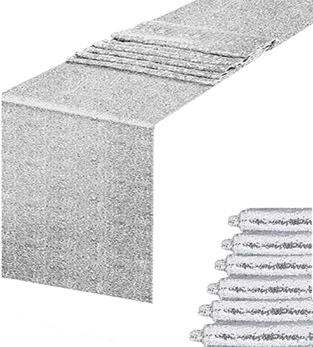 Camino de mesa de lentejuelas plateadas, 12 x 72 pulgadas, paquete de 6, decoración de fiesta con purpurina para bodas y celebraciones de vacaciones