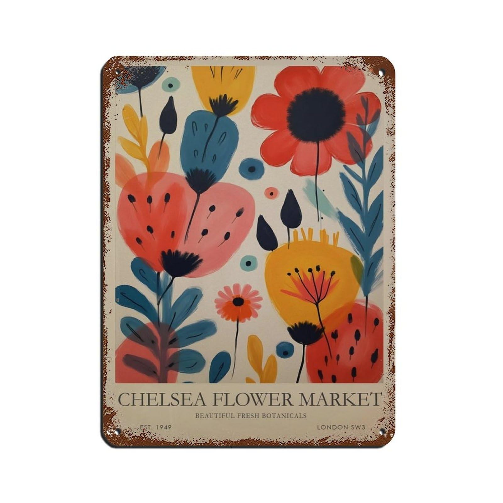 Chelsea Flower Market, Spring Flower, London Poster Retro Poster Metal Tin Sign Chic Art Retro Iron Painting Bar People Cave Cafe Family Garage Poster Wall Decoration 12x16inch(30x40cm)