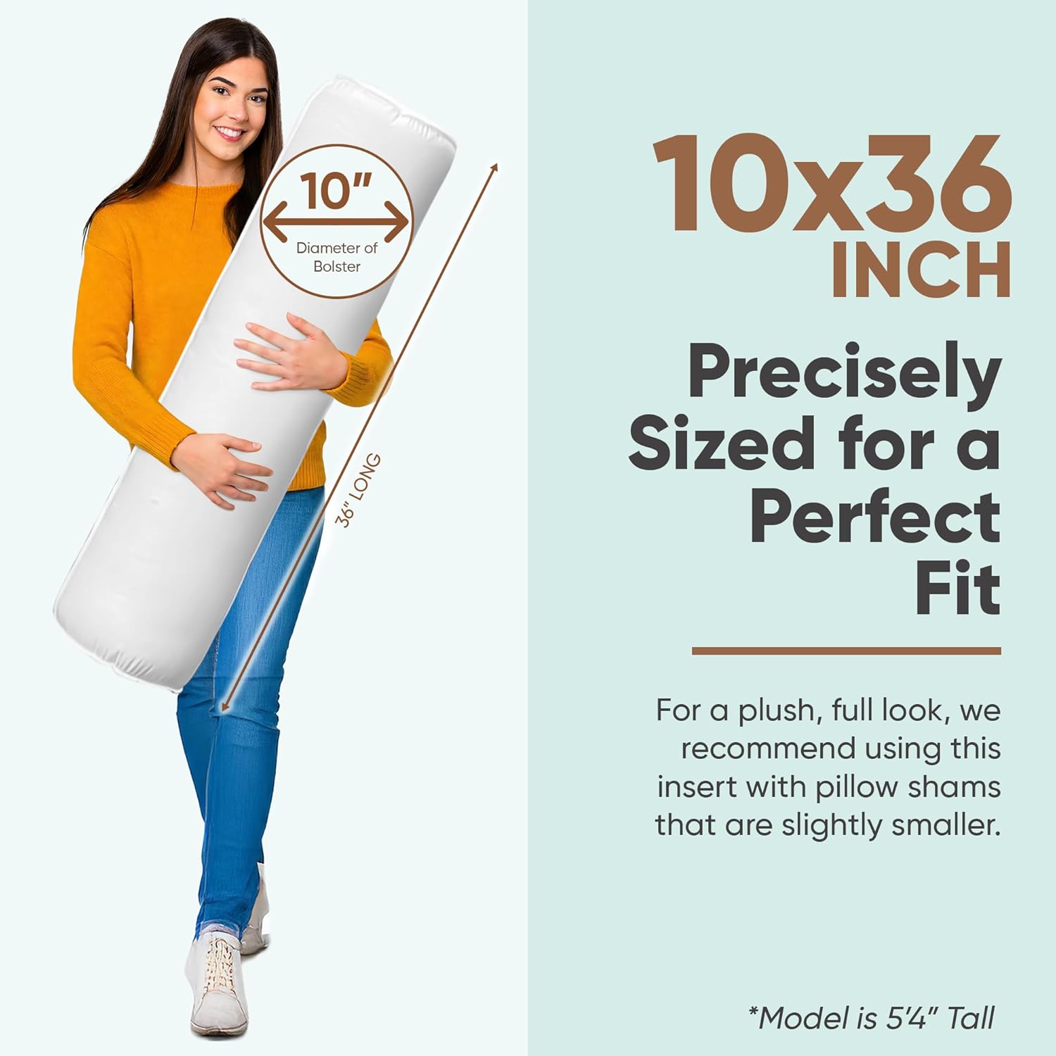 Pillowflex Bolster Pillow (10x36) - White Round Soft Roll Pillow with Plush Polyester Filling, Comes in a Poly-Cotton Shell, Odorless, Lint, and Dust-Free, No Lumps Stuffing for Pillows