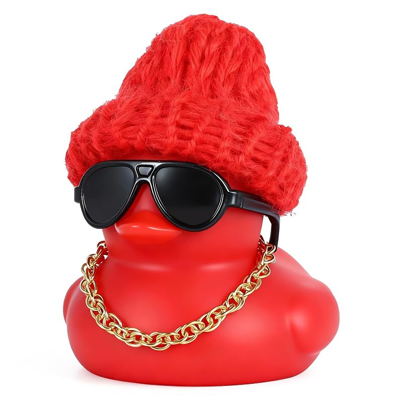 Enfeite de painel para carro Pato de Borracha BOZILY com chapéu, óculos e colar vermelho, 1 peça