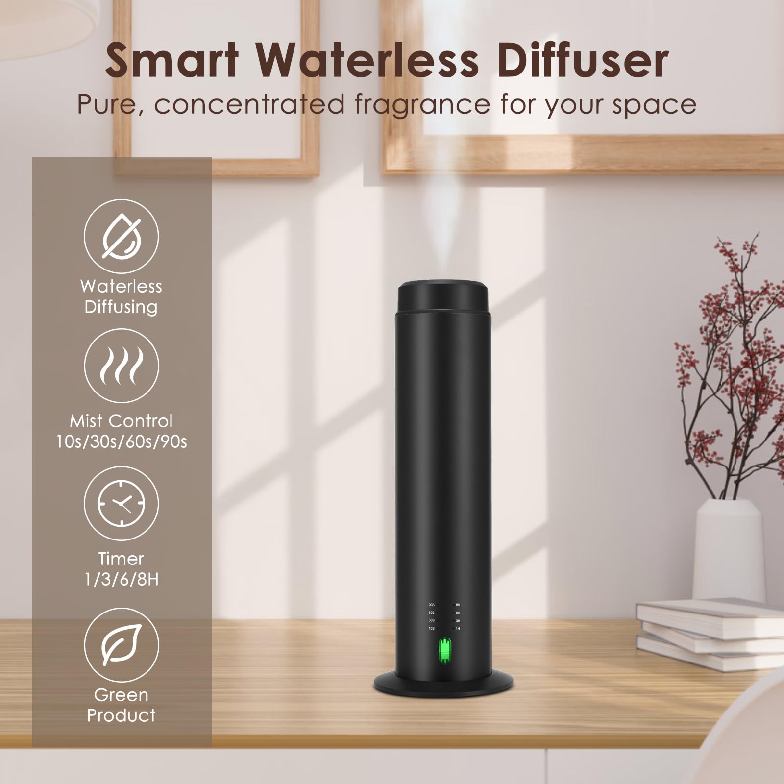 Difusor de aceites Esenciales sin Agua para hoteles, Casas Enteras, Habitaciones Grandes, oficinas, hogar, 200 ml, Gran Capacidad, Alcance de 135 m². (Negro)