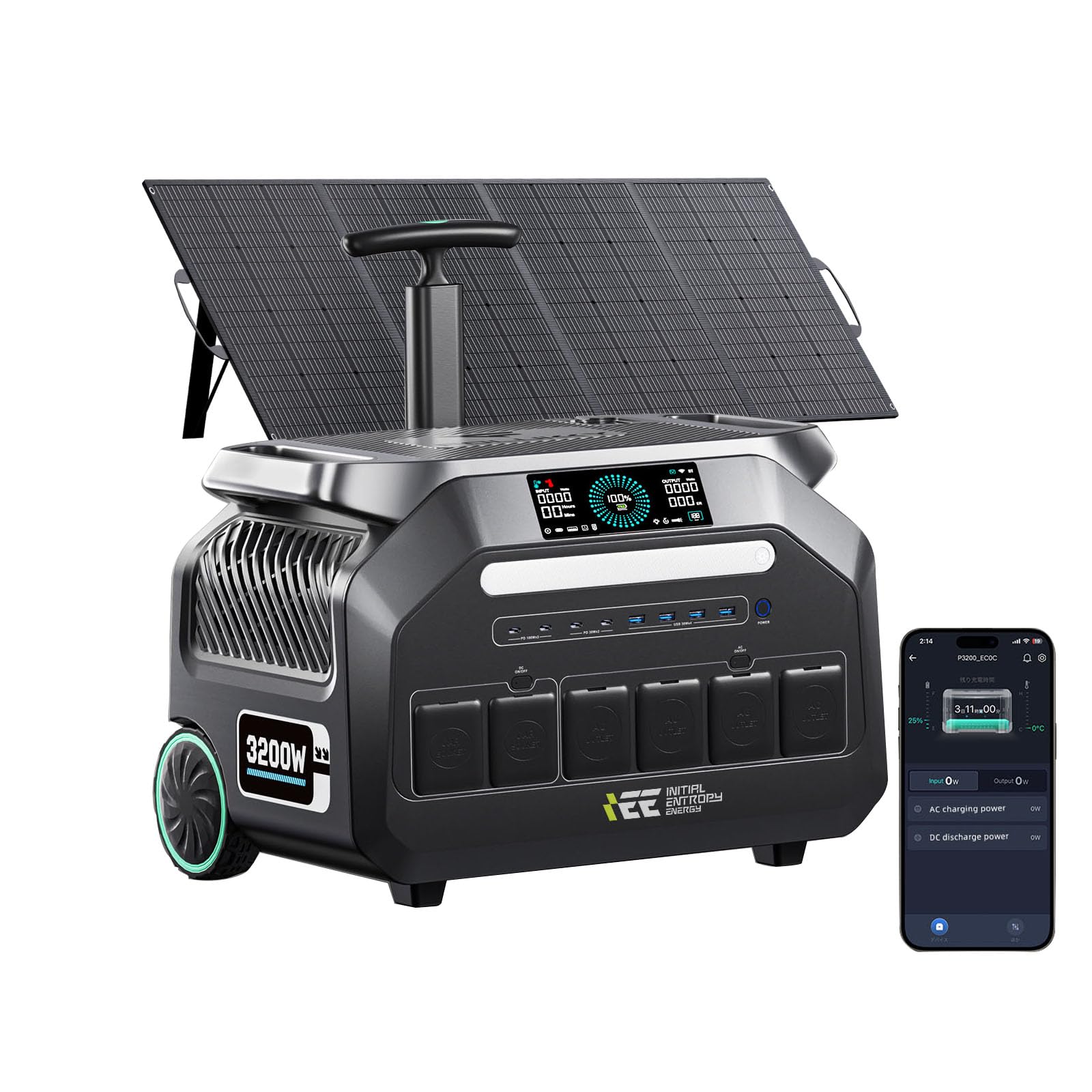 Portable Power Station with 100W Solar Panel Include IEE 3200W AC Outlets 6400W Peak 2048Wh Solar Generator Emergency
