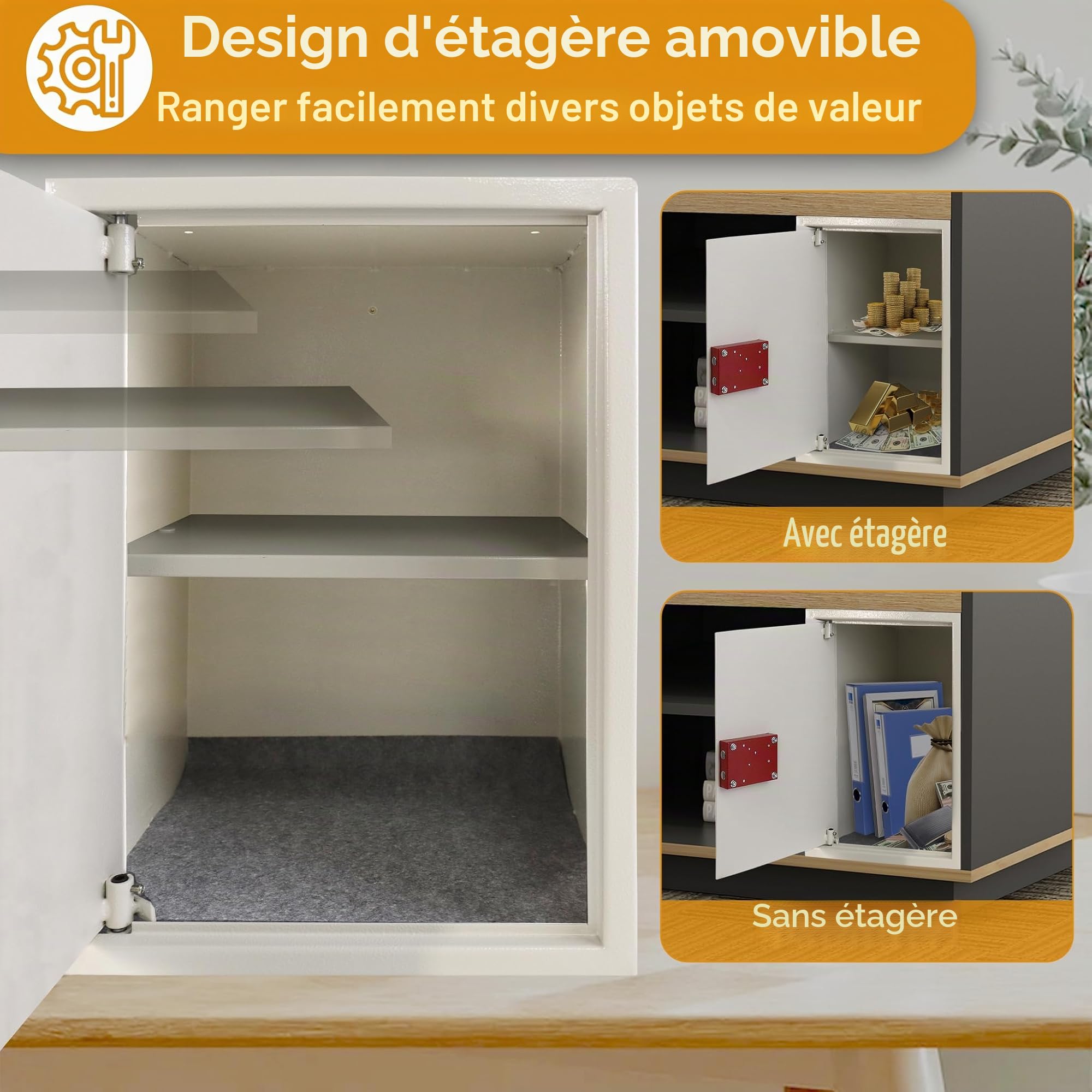 Tresor Coffre-fort ignifuge et étanche (35 x 31 x 50 cm – XL) avec 2 clés – Armoire à monnaie pour argent, bijoux, médicaments, coffre-fort de meubles comme coffre-fort mural ou au sol